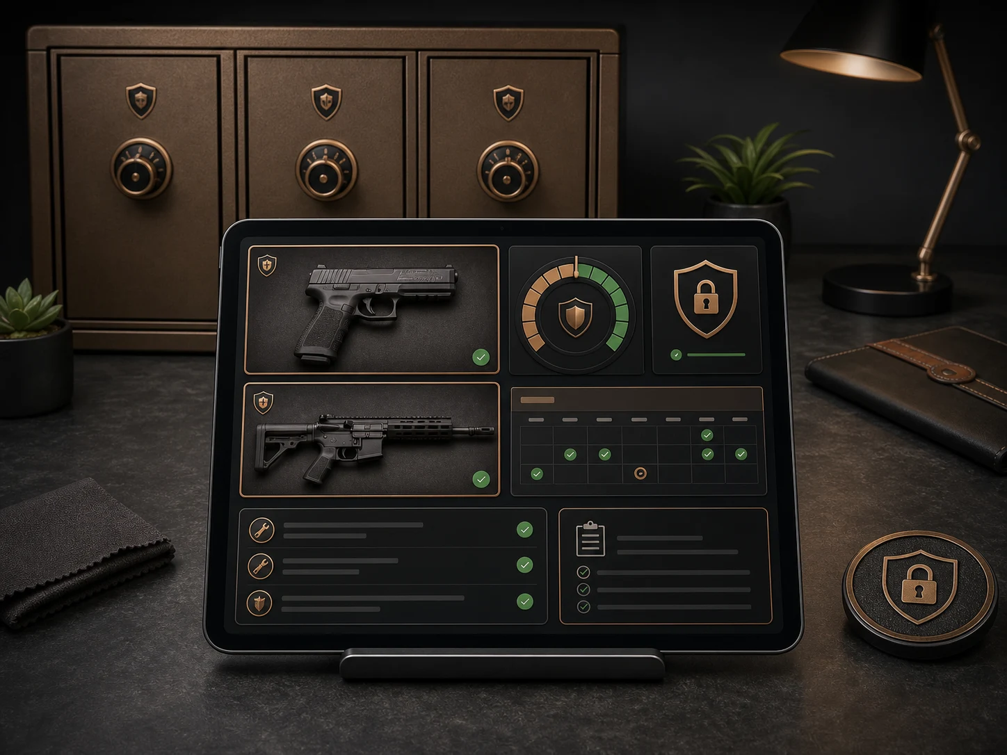Private firearm inventory and maintenance dashboard on a secure device